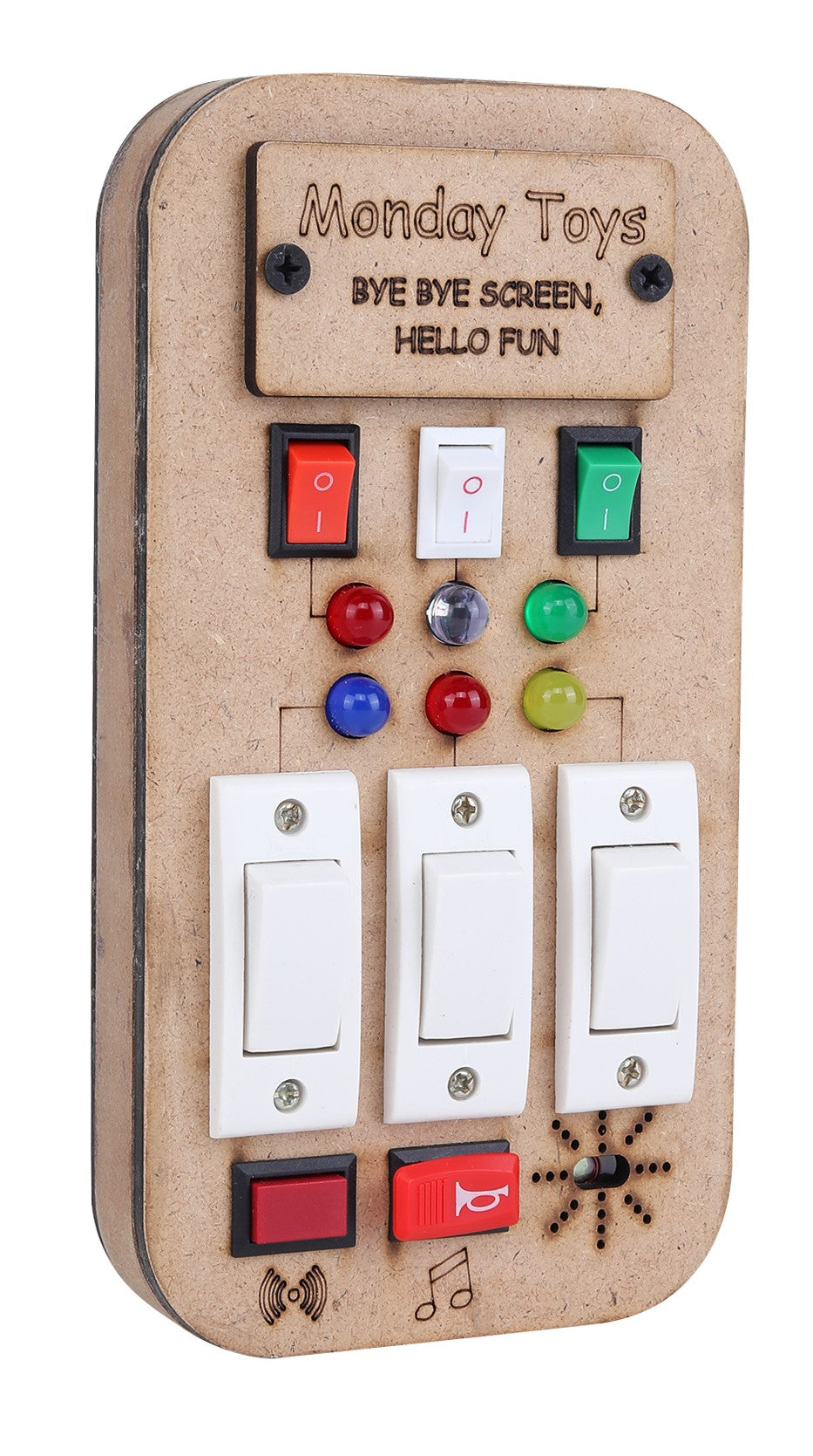 Buzz Beats – Musical Montessori Busy Board with Real Switches | Keeps Kids Away from Screen | Electric Board Fun Without the Danger | Easy To Press Switches with Music, Lights & Gentle Vibration Play | 6 month+ Can Easily Press The Switches and Play