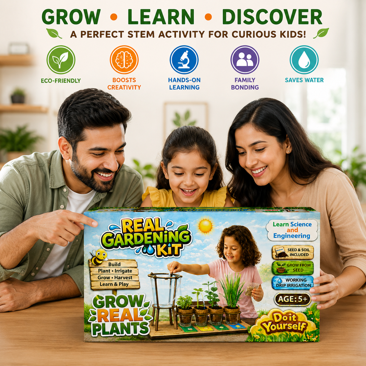 Little Farmer Gardening DIY Kit - Grow your Real Plants at Home & Learn Science - For Age 5+