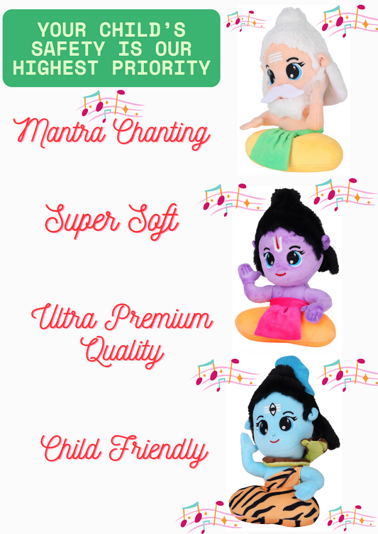 Hindu Trimurti Mantra Singing Soft Toy Set – Brahma, Vishnu & Mahesh (Shiv ji) | Musical Soft Toys for Kids | Ultra Soft & Safe