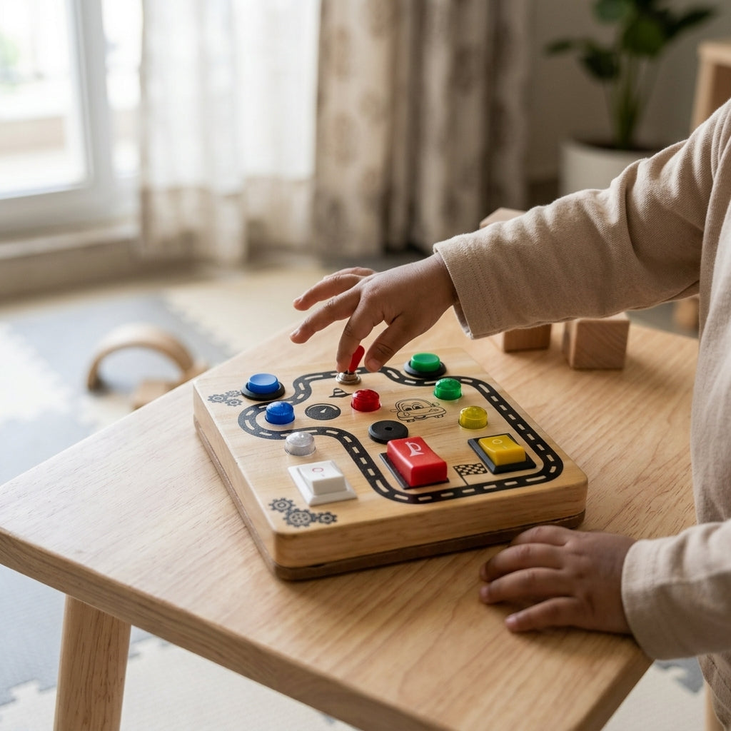 Racing Road Montessori Musical Busy Board | Screen-Free Learning, Safe Exploration & Endless Fun for Curious Little Hands (9 Months to 4 Years)