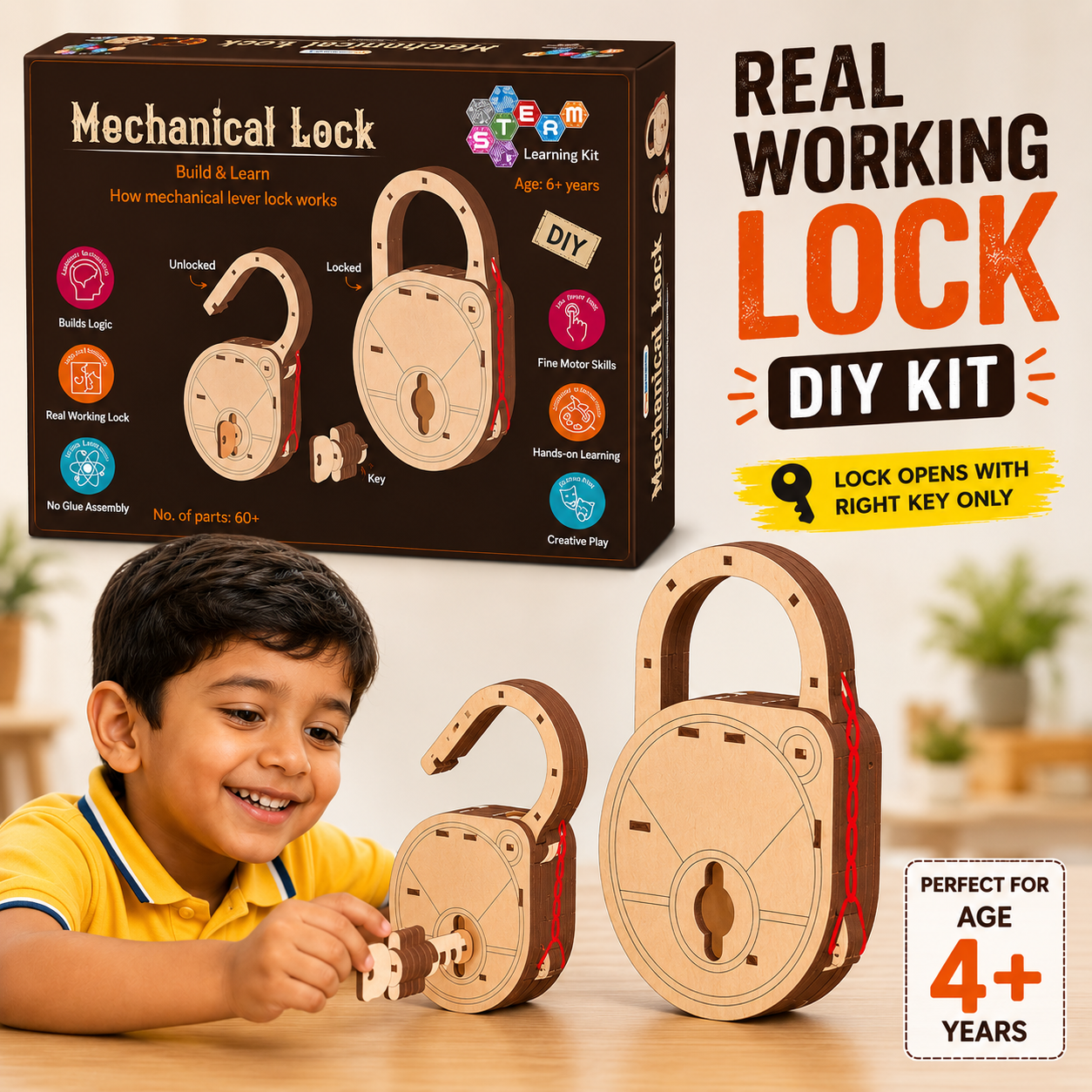 Real Working Lock & Key DIY Kit - Build a Real Working Lock - Perfect for Age 4+ years