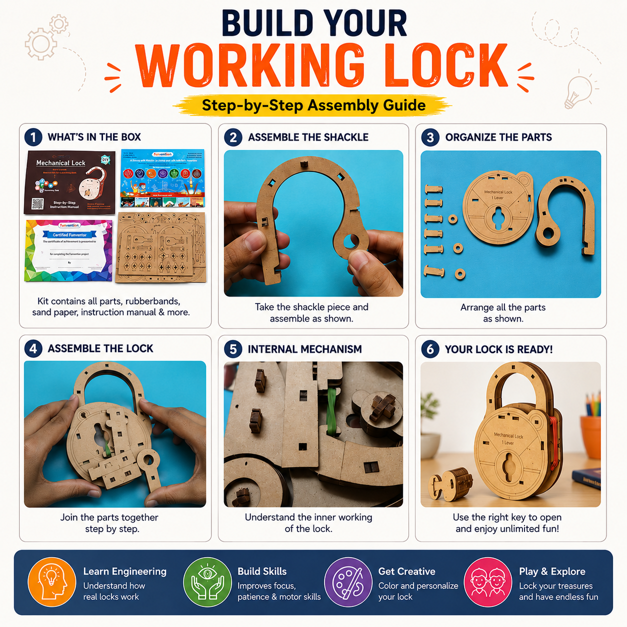 Real Working Lock & Key DIY Kit - Build a Real Working Lock - Perfect for Age 4+ years