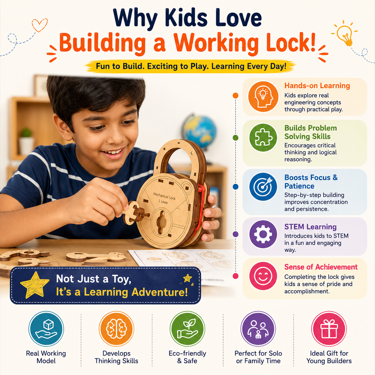 Real Working Lock & Key DIY Kit - Build a Real Working Lock - Perfect for Age 4+ years
