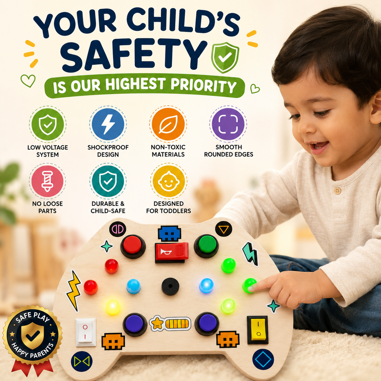Game Remote Montessori Musical Busy Board | Screen-Free Learning, Safe Exploration & Endless Fun for Curious Little Hands (9 Months to 4 Years)
