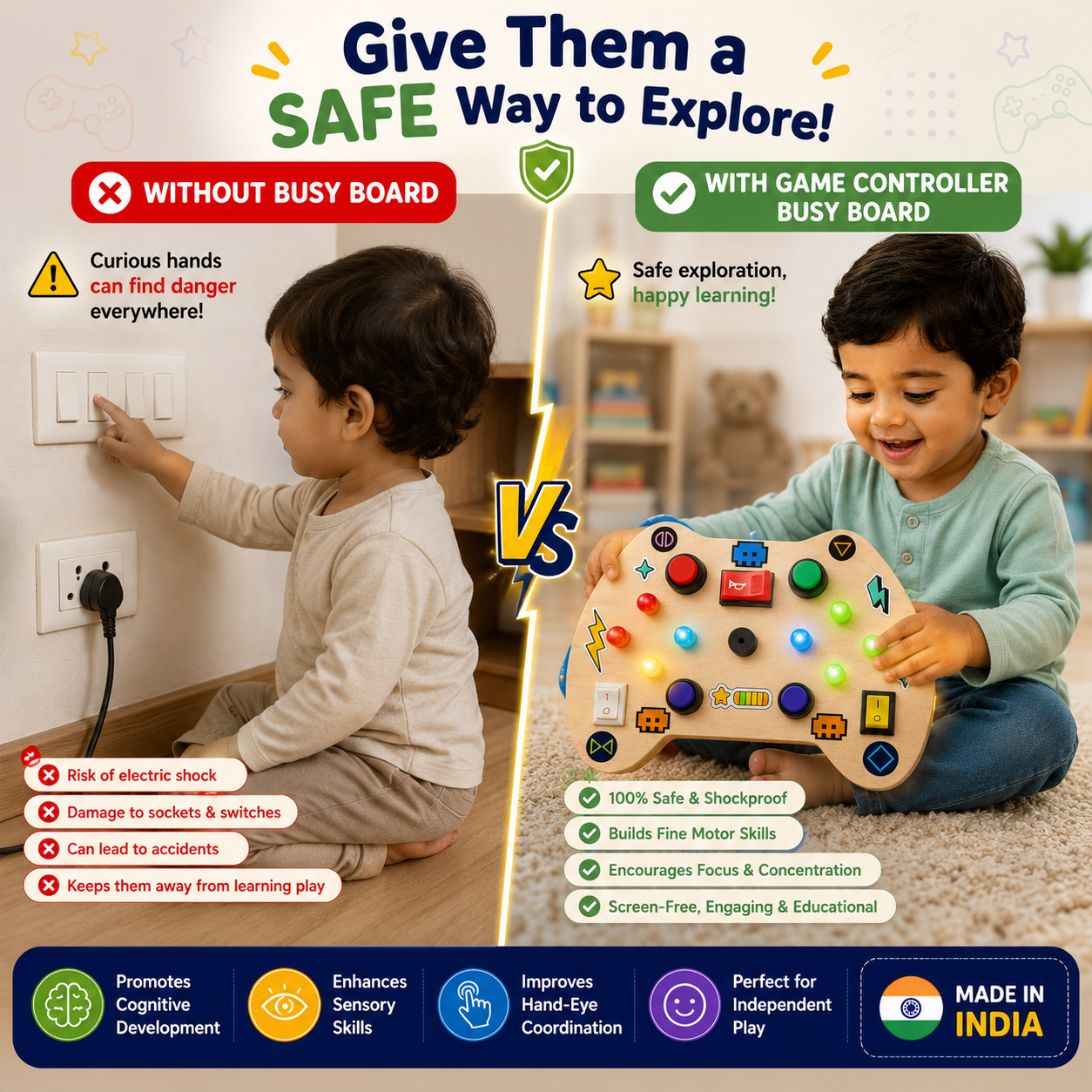 Game Remote Montessori Musical Busy Board | Screen-Free Learning, Safe Exploration & Endless Fun for Curious Little Hands (9 Months to 4 Years)
