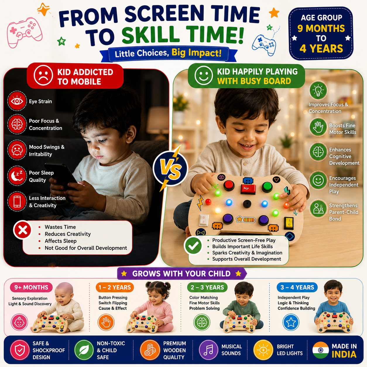 Game Remote Montessori Musical Busy Board | Screen-Free Learning, Safe Exploration & Endless Fun for Curious Little Hands (9 Months to 4 Years)