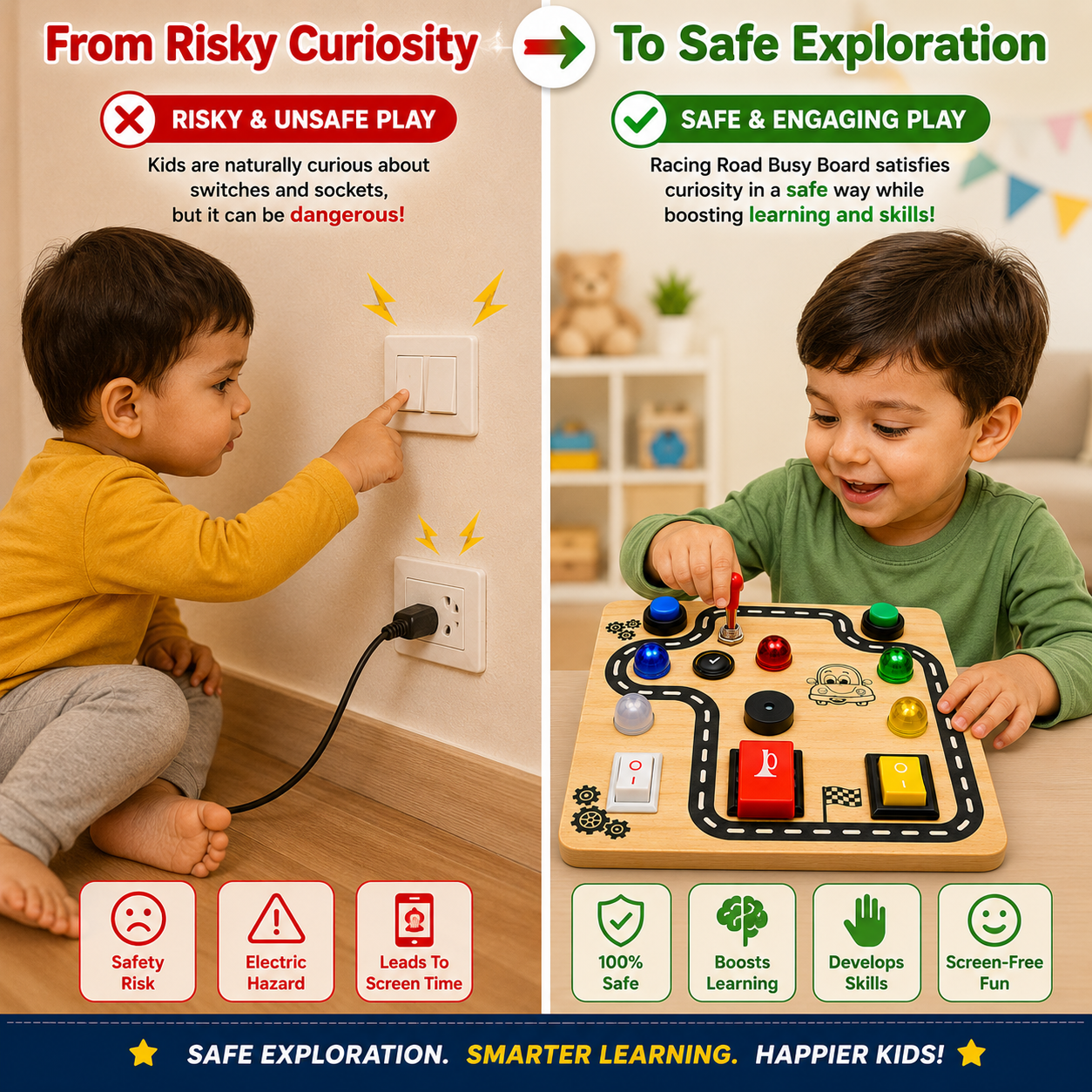 Racing Road Montessori Musical Busy Board | Screen-Free Learning, Safe Exploration & Endless Fun for Curious Little Hands (9 Months to 4 Years)
