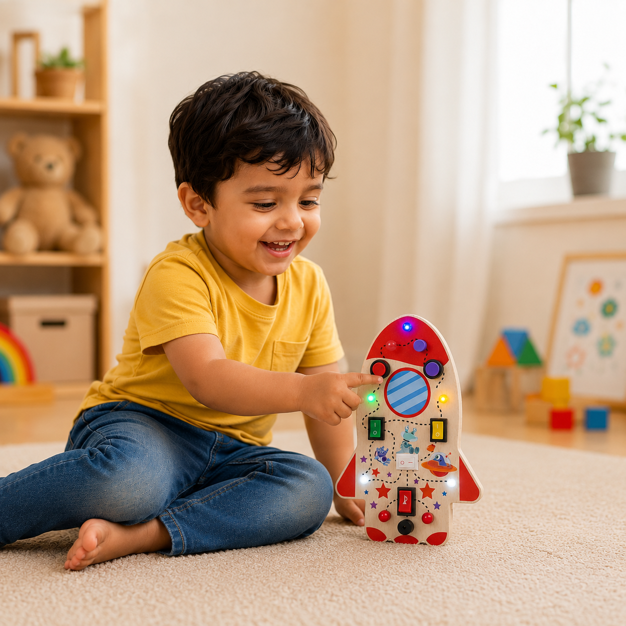 Rocket Montessori Musical Busy Board | Screen-Free Learning, Safe Exploration & Endless Fun for Curious Little Hands (9 Months to 4 Years)