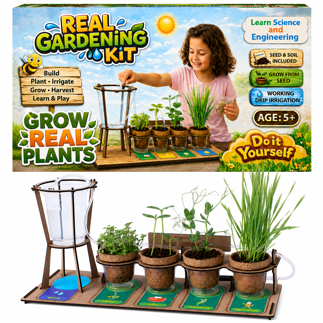 Little Farmer Gardening DIY Kit - Grow your Real Plants at Home & Learn Science - For Age 5+