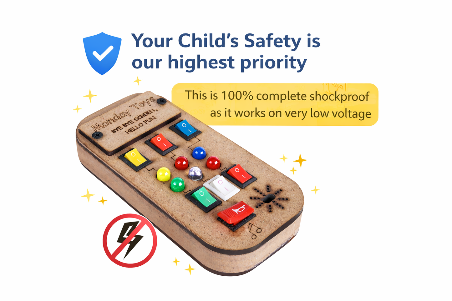 Glow Beats – Musical Montessori Busy Board | Keeps Kid Away from Screen | 6-in-1 Musical Play | Compact, Safe & Travel-Friendly | Colour-Matching LED Switches |