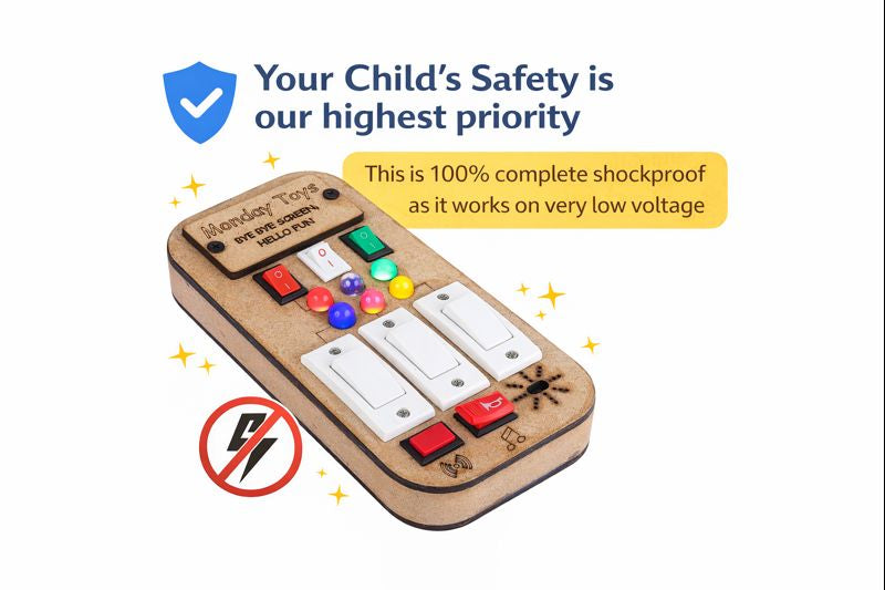 Buzz Beats – Musical Montessori Busy Board with Real Switches | Keeps Kids Away from Screen | Electric Board Fun Without the Danger | Perfect for 6 months to 4 years Old