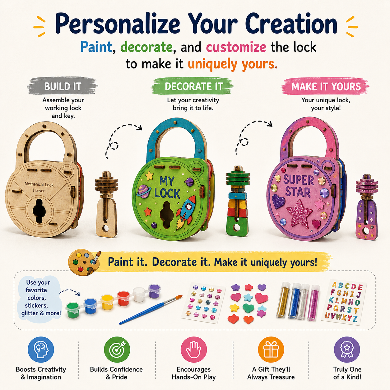Real Working Lock & Key DIY Kit - Build a Real Working Lock - Perfect for Age 4+ years