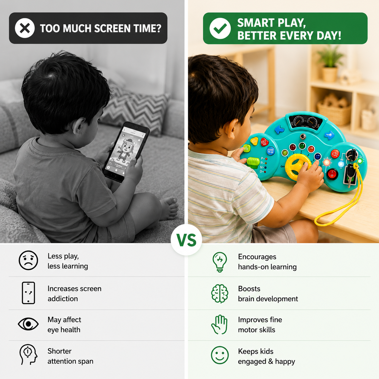 A Montessori Musical Busy Board - Mini Car Driver - My First Busy Board