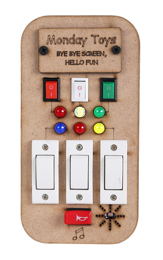 Buzz Beats Lite – Musical Montessori Busy Board with Real Switches | Keeps Kid Away from Screen | Safe & Easy to Press Switches Fun with Music & Light | 6 months+ can easily press switches and play |