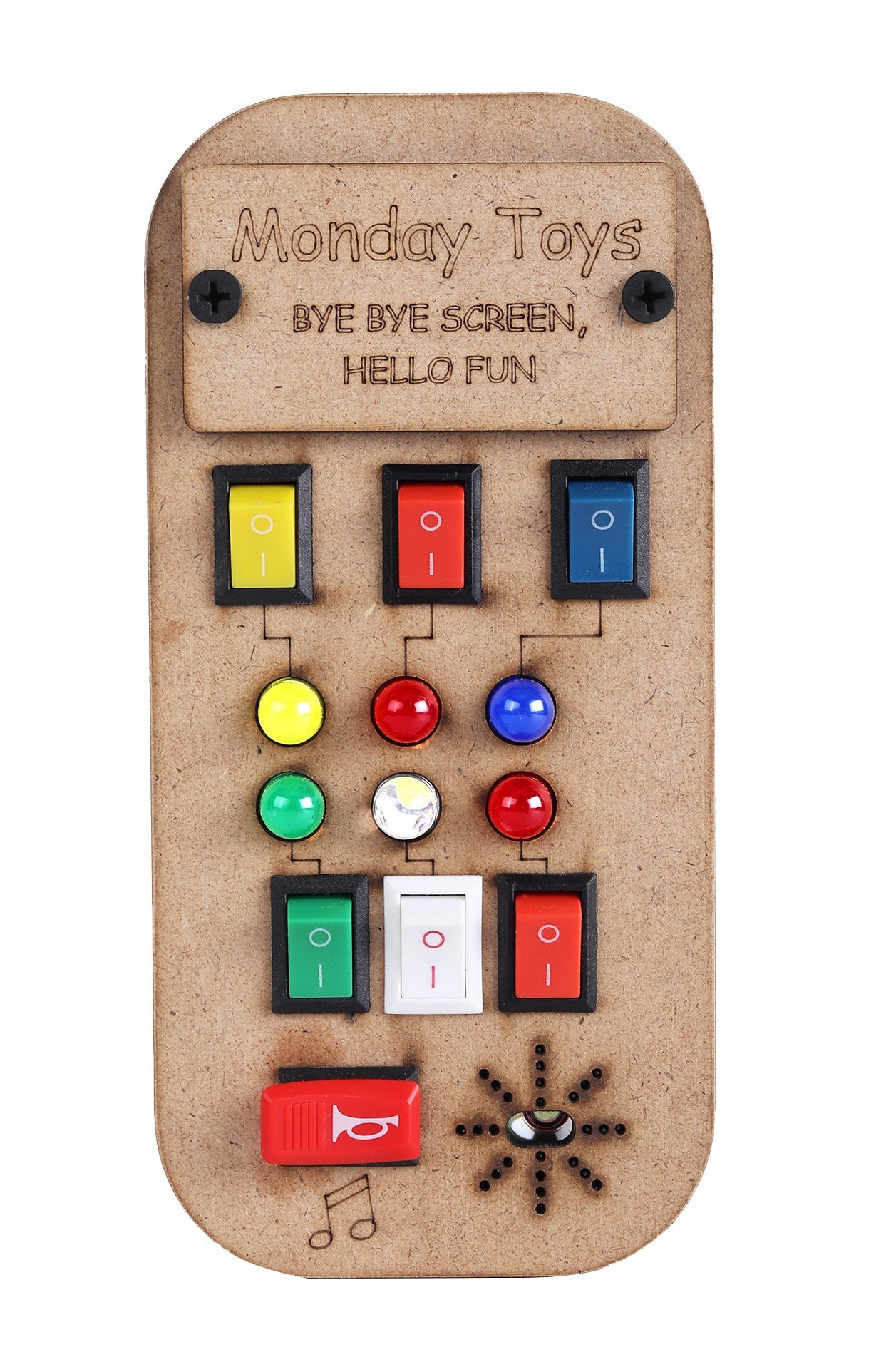Glow Beats – Musical Montessori Busy Board with Colour-Matching LED Switches | 6-in-1 Musical Play | Compact, Safe & Travel-Friendly | Screen-Free Toy | 6 months+