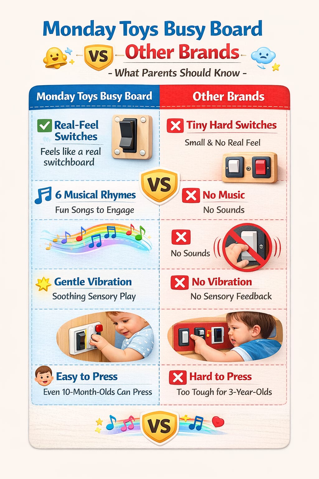 Busy Board Combo Pack – Set of 2 (Real Switches, Lights & Music) Keeps Kids Away from Screen | Electric Board Fun Without the Danger | Perfect for 6 months to 4 years
