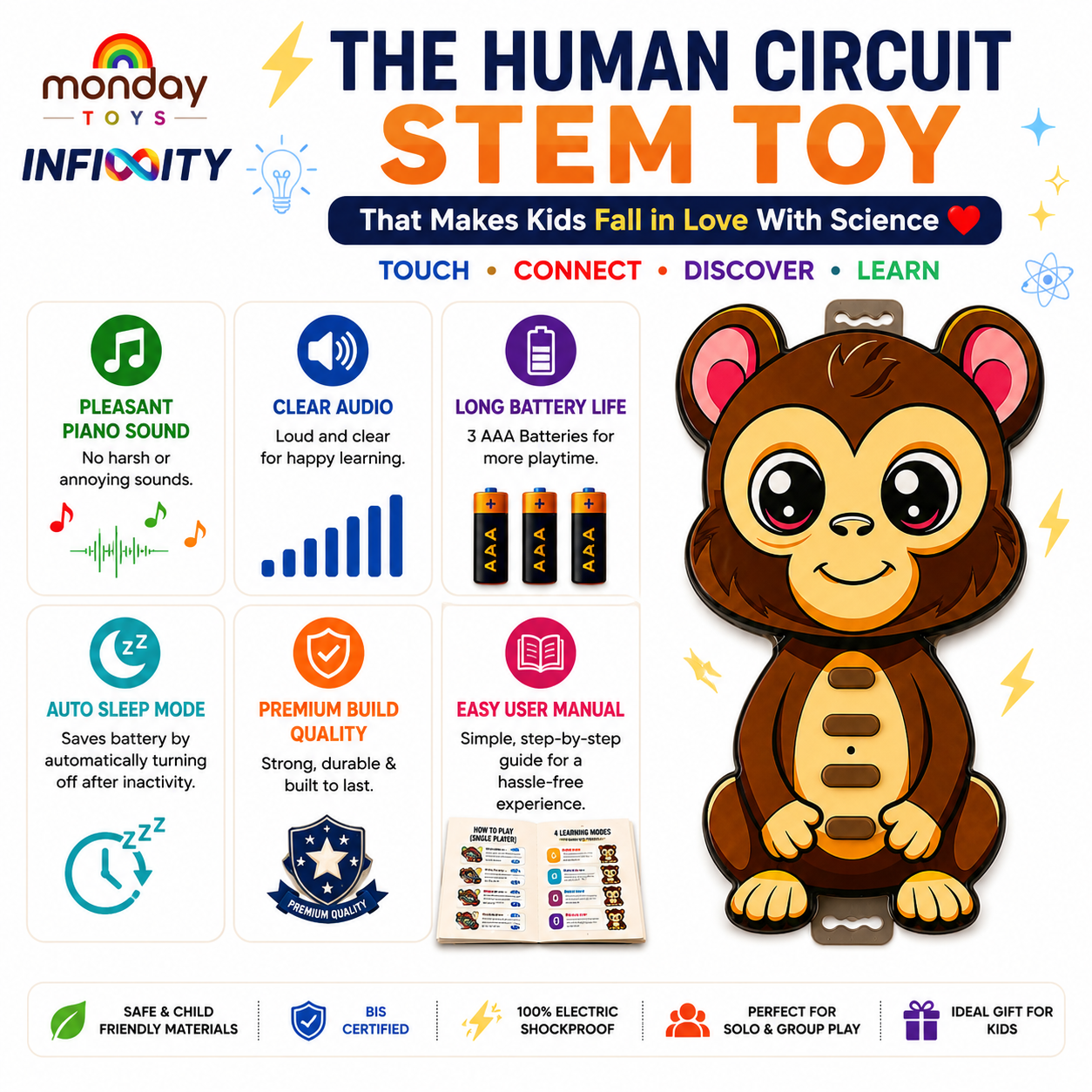 Infinity STEM Conductivity Science Toy | Electric Circuit Learning | Pleasant Piano Sound | Screen-Free Educational Gift | Electric Shockproof | Perfect for Age 5 to 14 years