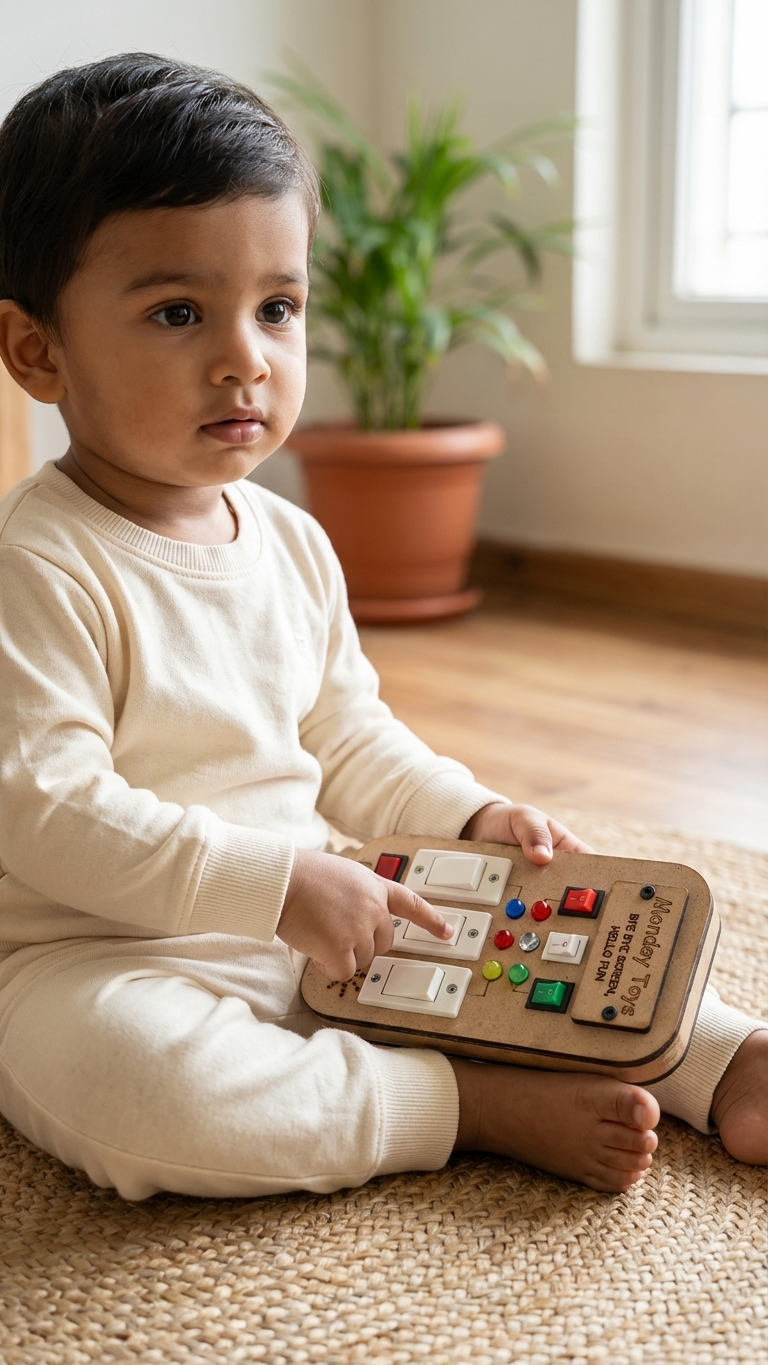 Buzz Beats – Musical Montessori Busy Board with Real Switches | Keeps Kids Away from Screen | Electric Board Fun Without the Danger | Perfect for 6 months to 4 years Old