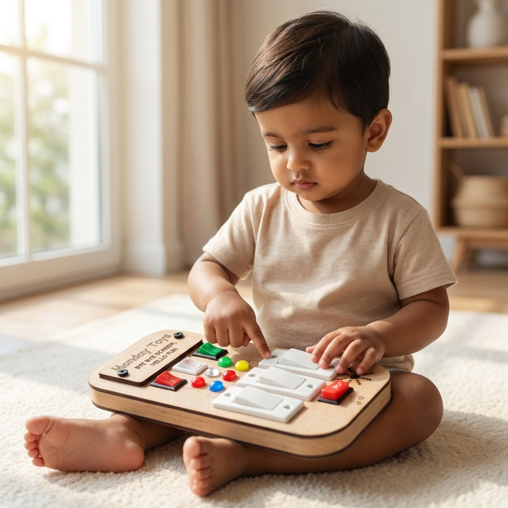 Busy Board Lite Combo Pack – Set of 2 (Real Switches, Lights & Music) Keeps Kids Away from Screen | Real Electric Board Fun Without the Danger | Perfect for 6 months to 4 years
