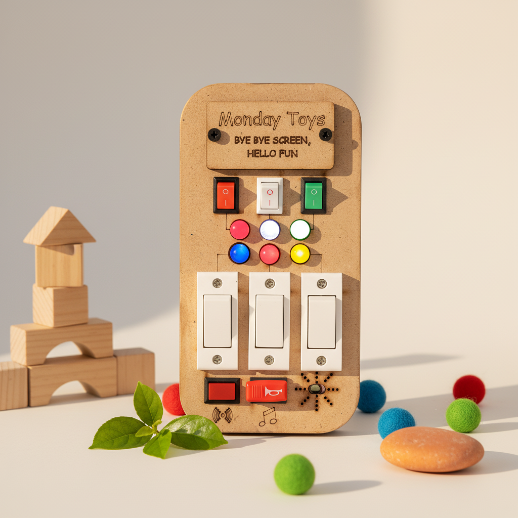 Buzz Beats – Musical Montessori Busy Board with Real Switches | Keeps Kids Away from Screen | Electric Board Fun Without the Danger | Perfect for 6 months to 4 years Old