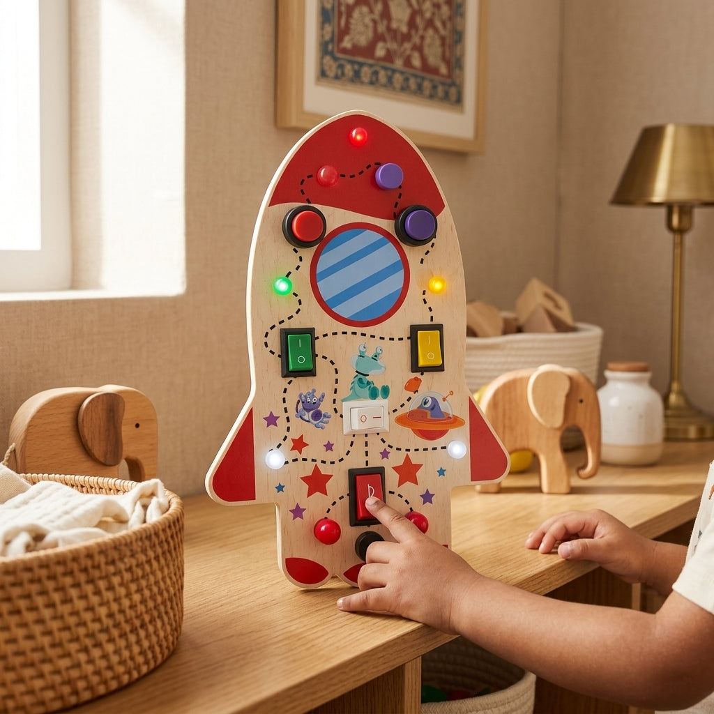 Rocket Montessori Musical Busy Board | Screen-Free Learning, Safe Exploration & Endless Fun for Curious Little Hands (9 Months to 4 Years)
