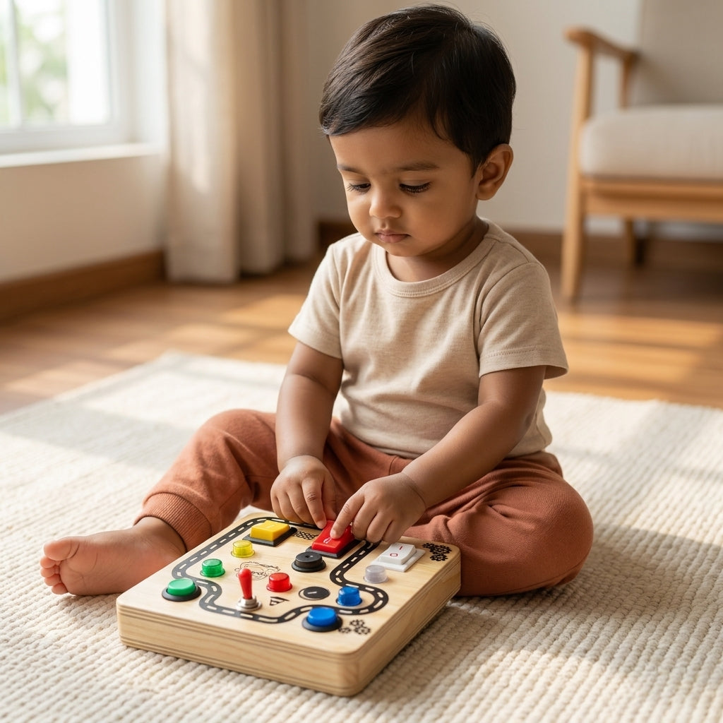 Racing Road Montessori Musical Busy Board | Screen-Free Learning, Safe Exploration & Endless Fun for Curious Little Hands (9 Months to 4 Years)
