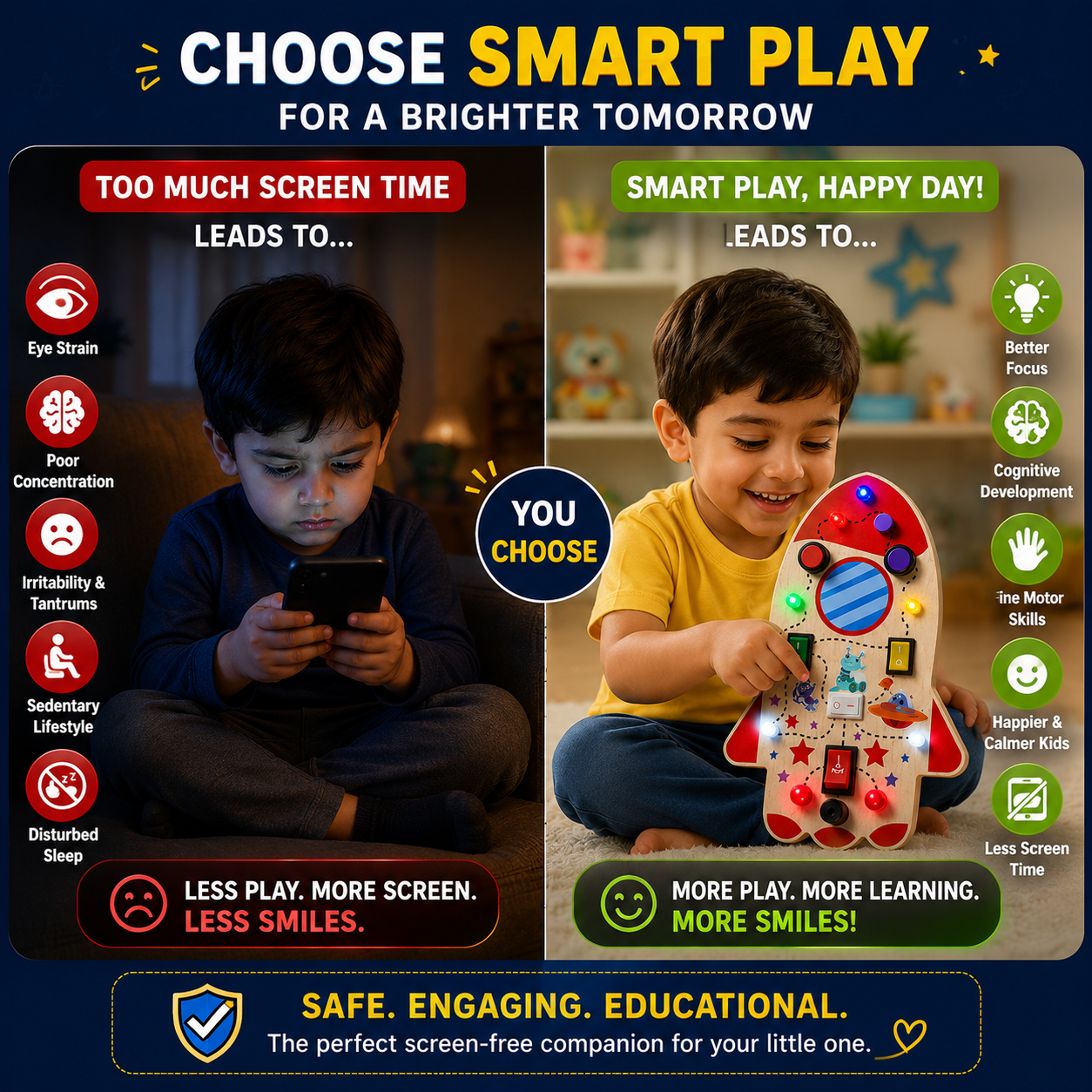 Rocket Montessori Musical Busy Board | Screen-Free Learning, Safe Exploration & Endless Fun for Curious Little Hands (9 Months to 4 Years)
