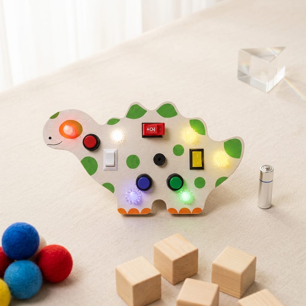Dinosaur Montessori Musical Busy Board | Screen-Free Learning, Safe Exploration & Endless Fun for Curious Little Hands (9 Months to 4 Years)