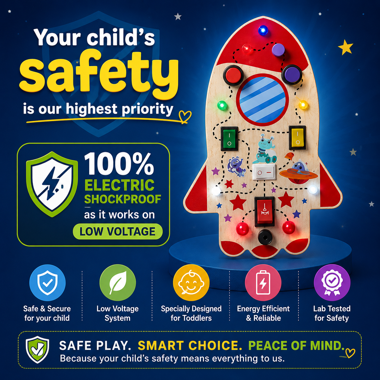 Rocket Montessori Musical Busy Board | Screen-Free Learning, Safe Exploration & Endless Fun for Curious Little Hands (9 Months to 4 Years)