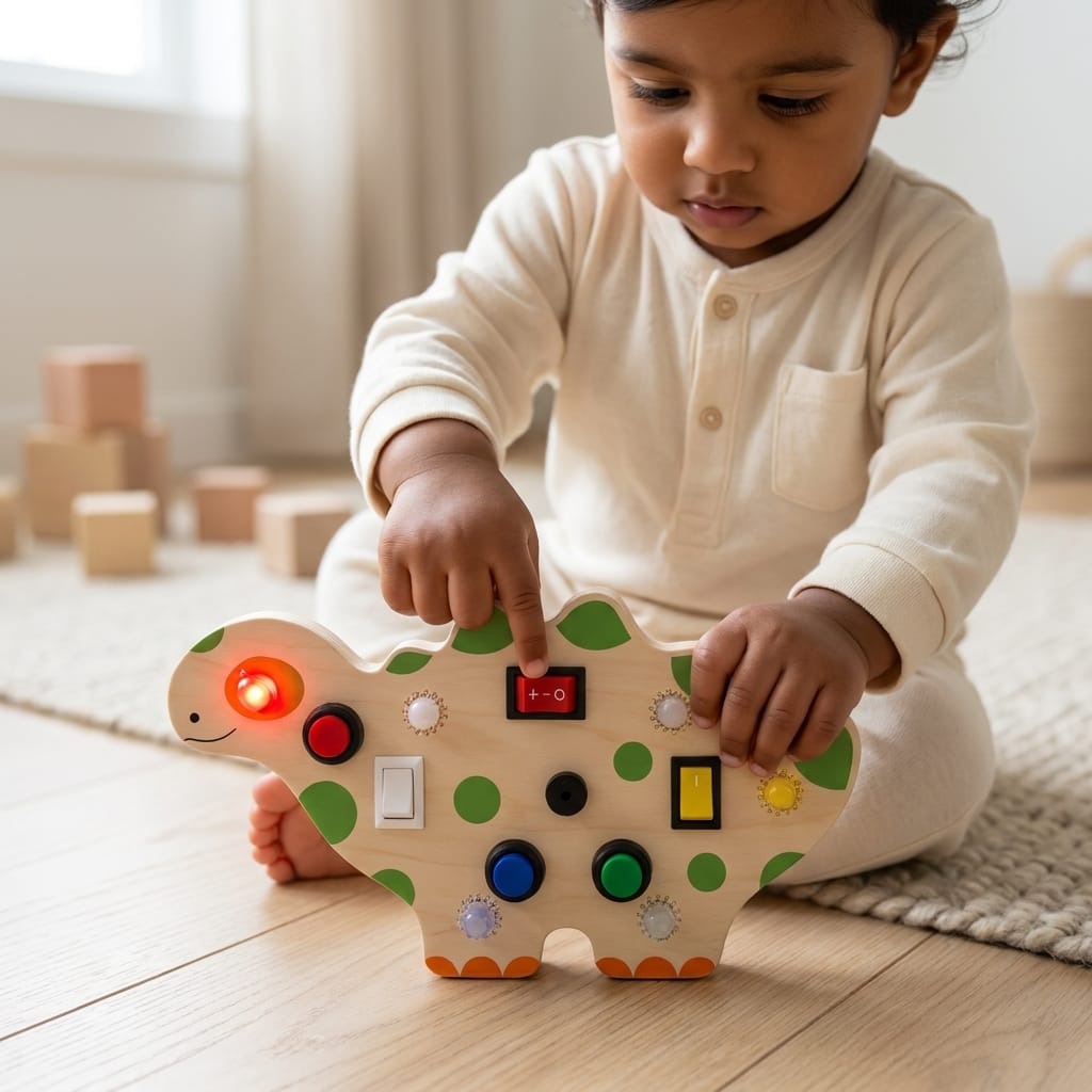 Dinosaur Montessori Musical Busy Board | Screen-Free Learning, Safe Exploration & Endless Fun for Curious Little Hands (9 Months to 4 Years)